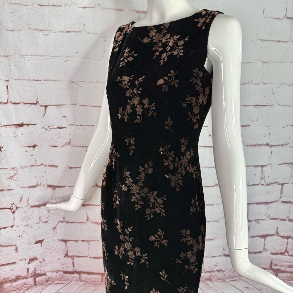 JONES NY EVENING 6P Black & Brown Velvet Design Sleeveless Sheath Midi Dress - Picture 10 of 16